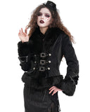 Devil Fashion Womens Gothic Punk Chained Fur Trim Velvet Winter Jacket