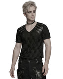 Punk Rave Mens Apocalyptic Gothic Shredded & Studded Broken Knit T Shirt Top
