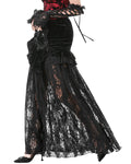 Dark In Love Womens Long Victorian Gothic Ruffled Velvet & Lace Maxi Skirt