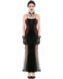 Dark In Love Womens Long Gothic Velvet & Mesh Mermaid Dress - Black & Red
