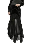 Punk Rave Womens Long Gothic Velvet, Lace & Mesh Fishtail Skirt