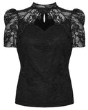 Punk Rave Womens Elegant Gothic Lace Overlayer Applique T-Shirt Top