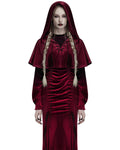 Punk Rave Daily Life Womens Velvet Gothic Lolita Hooded Split Tails Bolero Cape - Red