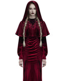 Punk Rave Daily Life Womens Velvet Gothic Lolita Hooded Split Tails Bolero Cape - Red