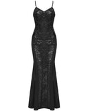 Punk Rave Womens Long Elegant Gothic Lace Inset Applique Maxi Dress