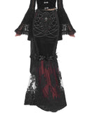 Eva Lady Dark Devore Baroque Gothic Velvet Chained Mermaid Skirt - Black & Red