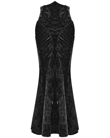Punk Rave Daily Life Womens Long Gothic Velvet Applique Maxi Skirt - Black