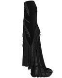 Punk Rave Womens Long Gothic Velvet, Lace & Mesh Fishtail Skirt