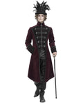 Devil Fashion Mens Eldermyst Long Gothic Overcoat - Red Chenille