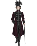 Devil Fashion Mens Eldermyst Long Gothic Overcoat - Red Chenille