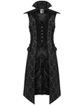 Punk Rave Mens Long Regency Gothic Flocked Velvet Damask Waistcoat Vest Black