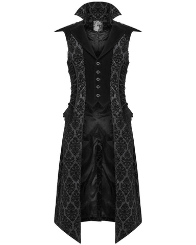 Punk Rave Mens Long Regency Gothic Flocked Velvet Damask Waistcoat Vest Black