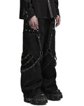 Punk Rave Mens Gothic Punk Wide Leg Mesh Panelled Pants - Black