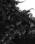 Eva Lady Baroque Gothic Velvet Feathered Rose Embellished Blouse Top - Black