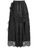 Dark In Love Womens Long Gothic Pleated Tulle Layered Floral Maxi Skirt