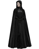 Punk Rave Womens Long Gothic Velvet & Lace Applique Hooded Cloak - Black