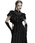 Punk Rave Daily Life Womens Long Gothic Crushed Velvet & Lace Bolero Cape - Black