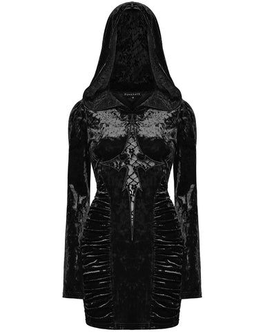 Punk Rave Daily Life Womens Dark Gothic Lace Crucifix Hooded Bodycon Dress