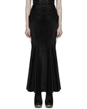 Punk Rave Womens Long Gothic Velvet & Lace Applique Maxi Skirt