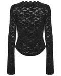 Punk Rave Womens Elegant Floral Lace V-Neck Top - Black