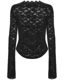 Punk Rave Womens Elegant Floral Lace V-Neck Top - Black
