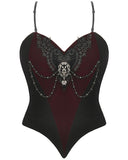 Dark In Love Womens Baroque Gothic Heart Velvet Corset Top - Red & Black