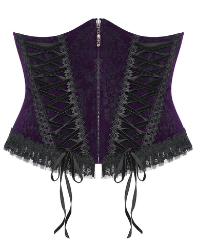 Punk Rave Gothic Victorian Damask Cincher Corset - Extended Size Range - Purple Velvet