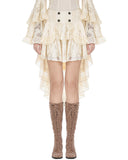 Dark In Love Womens Steampunk Lace High Low Skirt - Vintage Off-White