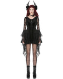 Dark In Love Womens Gothic Velvet & Lace Embroidered Crucifix Dress