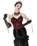 Dark In Love Womens Elegant Gothic Flocked Ivy Cami Corset Top - Red & Black