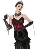 Dark In Love Womens Elegant Gothic Flocked Ivy Cami Corset Top - Red & Black