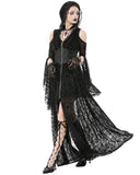 Dark In Love Womens Gothic Sorceress Sheer Floral Mesh Hooded Gown Dress
