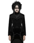 Punk Rave Womens Gothic Embroidered Velvet Cutaway Riding Jacket - Black