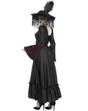 Eva Lady Womens Long Regency Gothic Jacquard & Lace Gown Dress - Black & Red