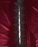 Punk Rave Womens Long Gothic Velvet & Lace Applique Hooded Cloak - Red & Black