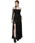 Punk Rave Womens Gothic Flocked Velvet Damask Off-Shoulder Maxi Dress