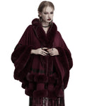 Punk Rave Daily Life Womens Plush & Faux Fur Hooded Winter Cloak - Red