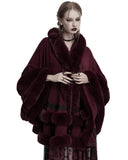 Punk Rave Daily Life Womens Plush & Faux Fur Hooded Winter Cloak - Red