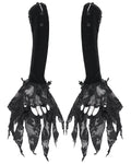 Devil Fashion Womens Long Gothic Velvet & Lace Rose Embellished Opera Gloves