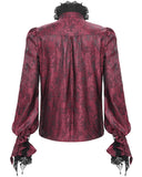 Devil Fashion Mens Gothic Crucifix Paisley Jacquard Dress Shirt & Cravat - Red & Black