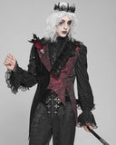 Devil Fashion Mens Gothic Aristocrat Jacquard & Velvet Asymmetric Feathered Waistcoat Vest - Black & Red
