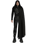 Punk Rave Mens Gothic Dark Knight One-Shoulder 2-Piece Hooded Cloak Cape Black