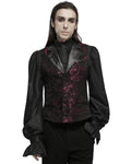 Punk Rave Mens Dark Gothic Skull Jacquard Waistcoat Vest Top - Red & Black