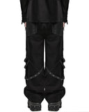 Punk Rave Mens Gothic Punk Wide Leg Mesh Panelled Pants - Black