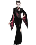 Eva Lady Womens Long Dark Baroque Gothic Velvet Gown Jacket - Black & Red