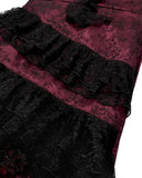 Dark In Love Womens Long Gothic Rose Asymmetric Lace Ruffle Maxi Dress - Red & Black