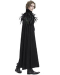 Devil Fashion Mens Gothic Rayvyn Feathered One-Shoulder Cloak Cape - Black & Red