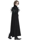 Devil Fashion Mens Gothic Rayvyn Feathered One-Shoulder Cloak Cape - Black & Red