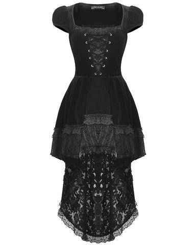 Dark In Love Gothic Velvet & Lace Train Cutaway Party Dress