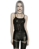 Punk Rave Daily Life Womens Cyberpunk Faux Leather & Mesh Skull Camisole Vest Top